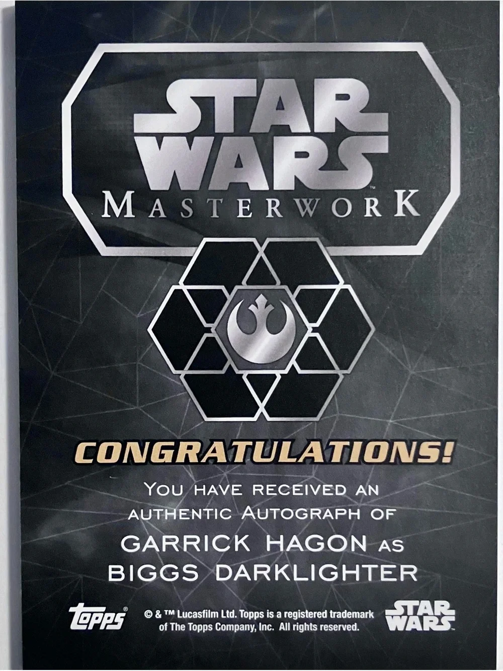 STAR WARS 2016 Masterwork SIGNED Card / GARRICK HAGON as Biggs Darklighter, RARE